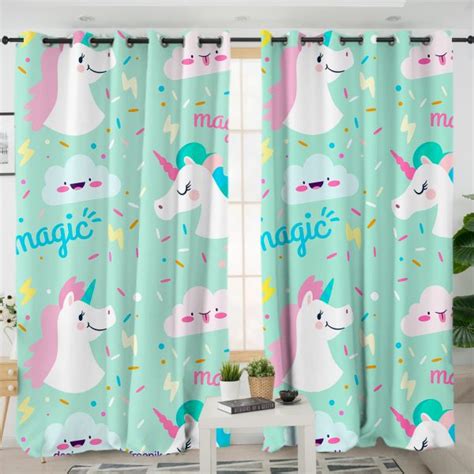 Green Unicorn Themed Curtains Unilovers