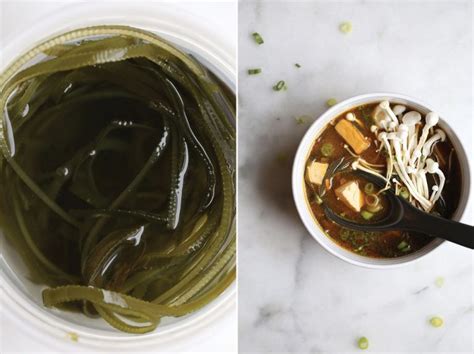 Smoked Tofu Enoki And Kelp Noodle Miso Soup