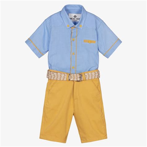 Beau Kid Boys Blue And Yellow Shorts Set Childrensalon