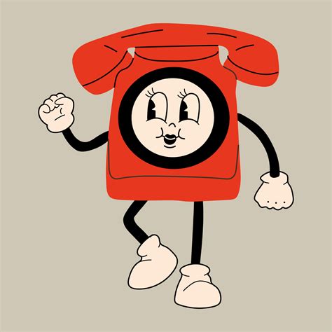 Old phone vintage. Cute cartoon character with hands, legs, eyes. Retro