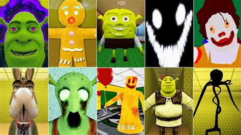 Shrek In The Backrooms All 9 Entity Level 1 To Level 13 All Jumpscares