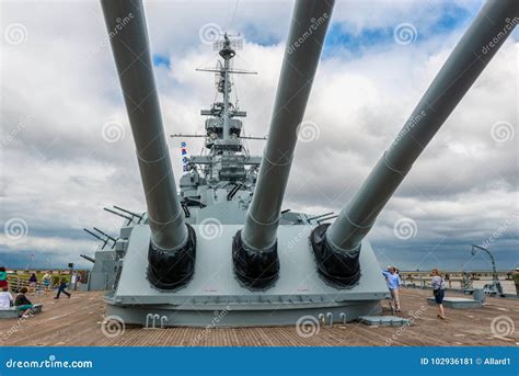 Guns On Rear End Of The Uss Alabama Battleship At The Memorial Park In