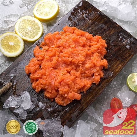 jual salmon mince meat  gram salmon daging halus seafood