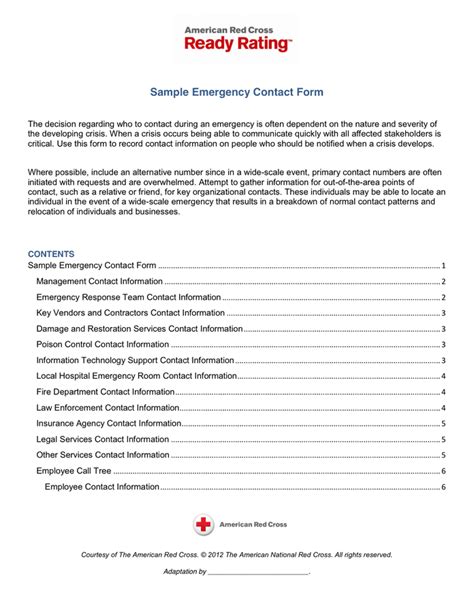 Sample Emergency Contact Form in Word and Pdf formats