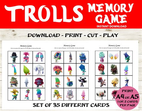 Trolls Memory Game Trolls World Tour Memory Game Printable - Etsy