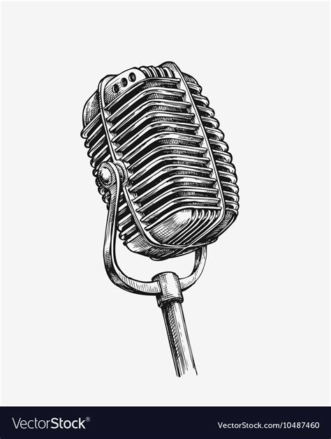 Hand Drawn Vintage Microphone Sketch Karaoke Vector Image