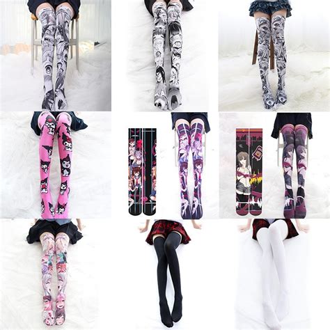 Ahegao Knee Length Socks Cosplay Stockings Hentai Anime Cartoon Patterns For Women Shopee