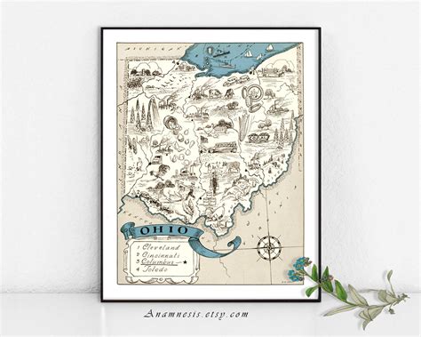 OHIO MAP Enhanced High Res Digital Image Download Printable Vintage ...