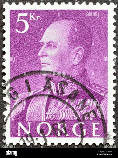 Cancelled Postage Stamp Printed By Norway That Shows Portrait Of King