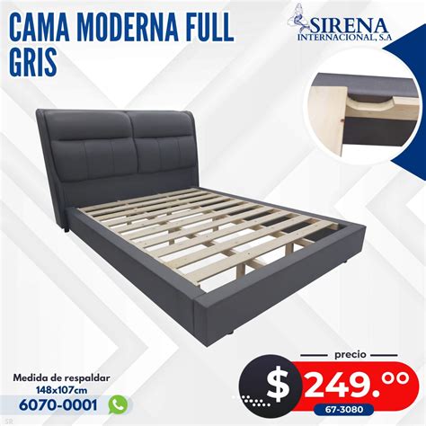 CAMA MODERNA FULL GRIS | Sirena Internacional