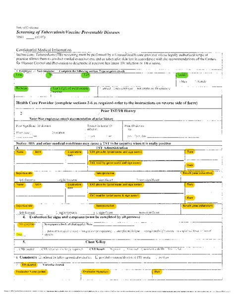 2Step PPD TB Form - Confidential Medical Instructions for Screening