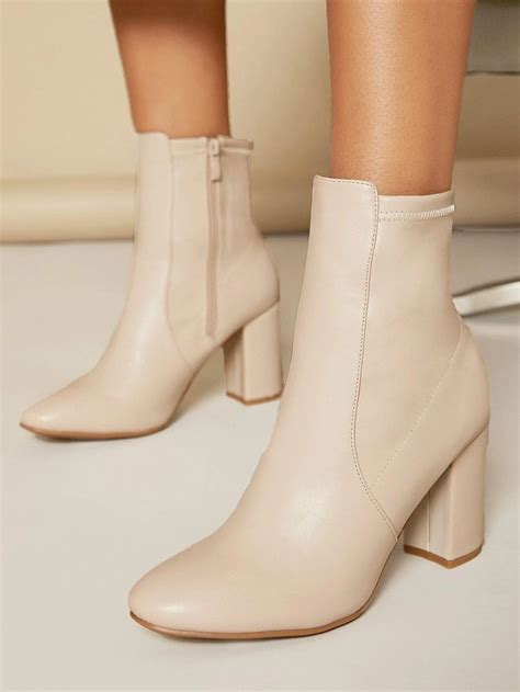 Faux Leather Above Ankle Block Heel Booties Botas Botas De Tornozelo