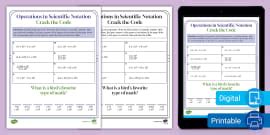 Eighth Grade Operations In Scientific Notation Quiz Twinkl