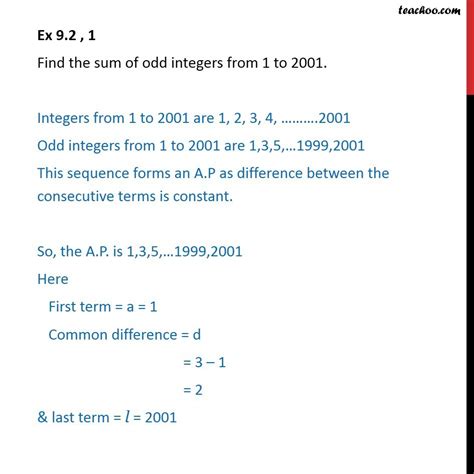 Question Find Sum Of Odd Integers From To Arithmetic Prog