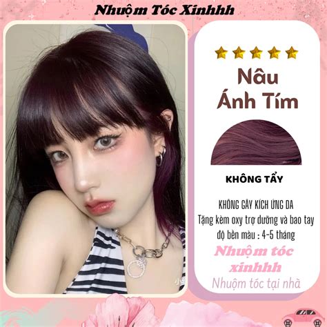 Thuốc nhuộm tóc nam nữ Nâu Tím tone sáng da tặng kèm oxy trợ nhuộm và găng tay hot 2022 Shopee
