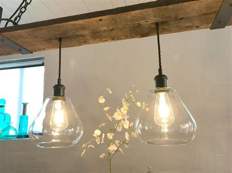 Barn Wood Hanging Light Chandelier With Barnwood Beam And Iron