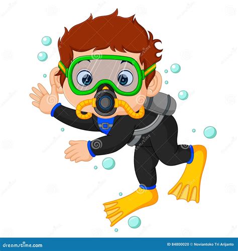 Diver Boy Cartoon Stock Vector Illustration Of Underwater