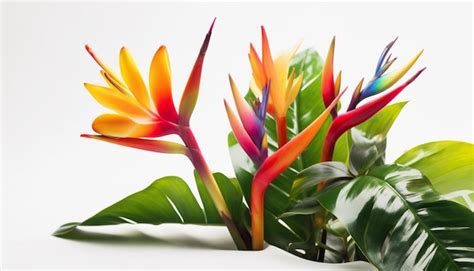 Premium Photo A Colorful Bird Of Paradise Plant With Green Leaves