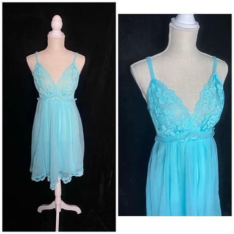 Vintage 1960s Blue Nylon Babydoll Nightie Sexy Lingerie Size Small Etsy
