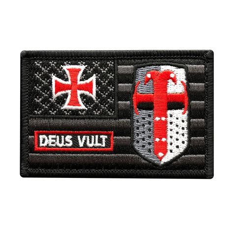 Deus Vult Knight Helmet American Flag Patch Embroidered Hook