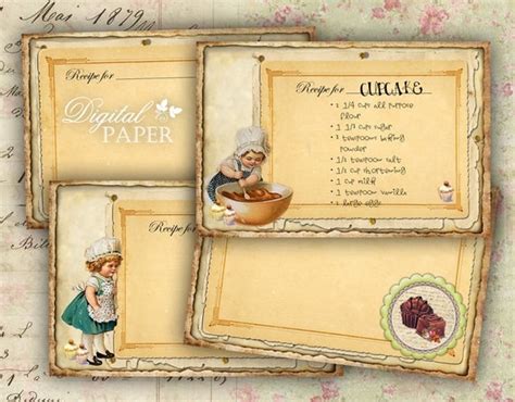 Recipe Cards vintage set of 4 digital image by bydigitalpaper