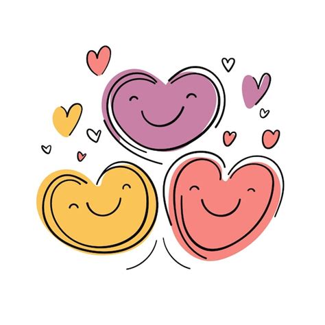 Dibujado A Mano Día De San Valentín Corazones Sonrientes Amor Conjunto Doodle Dibujos San