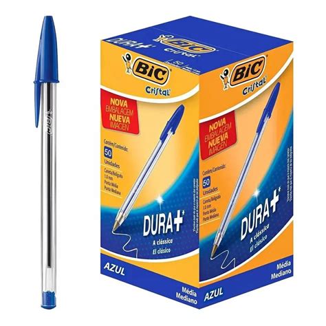 Caixa Caneta Bic Cristal 50 Unidades Azul Preta Vermelha Verde