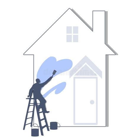 Painting the House Light Blue Stock Illustration - Illustration of home ...