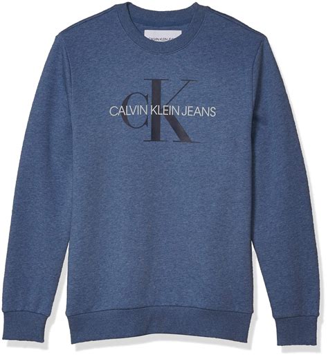 Calvin Klein Cotton Monogram Logo Crew Neck Sweatshirt In Blue For Men