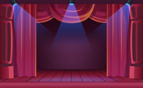 Escenario De Teatro De Dibujos Animados Con Cortinas Rojas Vector