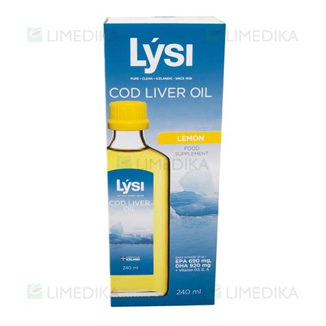 Lysi Cod Liver Oil NatŪralŪs ŽuvŲ Taukai CitrinŲ Skonio 240 Ml Limedika