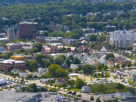 quincy historic city center aerial view quincy ma usa stock photo