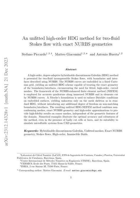 PDF An Unfitted High Order HDG Method For Two Fluid Stokes Flow With