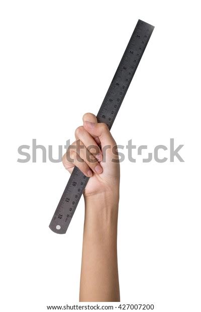 Woman Hand Holding Metal Ruler Isolated Stock Photo 427007200