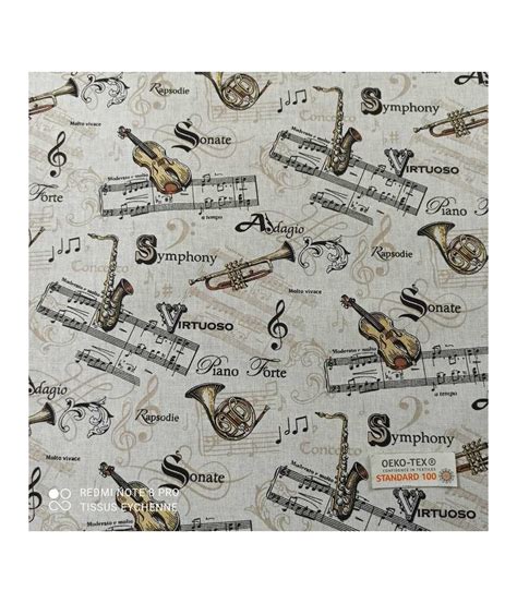 Tissu Coton Instruments De Musique Certifi Oeko Tex