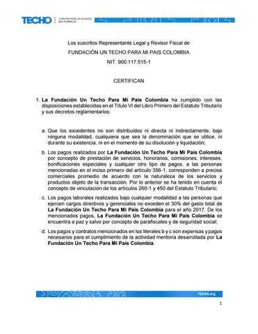 Certificado Revisor Fiscal By Techo Colombia Issuu