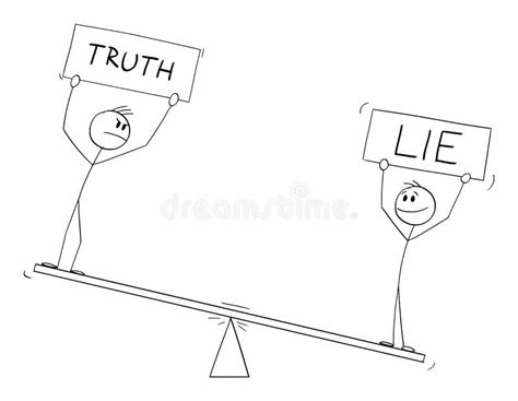 Two Persons On Balance Scales Holding Lie And Truth Signs Vector