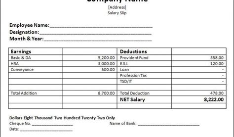 salary summary template salary slip format  word templates