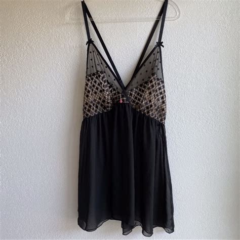 Cacique Intimates Sleepwear Cacique Size Black Mesh Lingerie Babydoll Pajama Cross