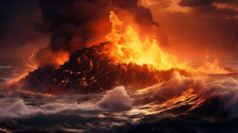 Premium AI Image | The ocean is burning with a fire that is burning