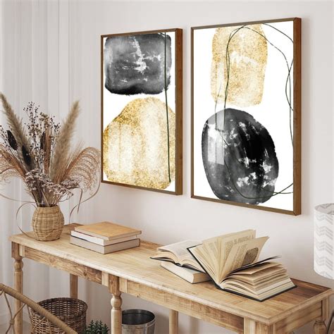 Kit Quadros Decorativos Abstrato Dourado Vidro E Moldura