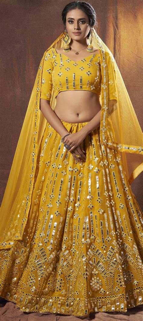 Bridal Festive Wedding Yellow Color Georgette Fabric Lehenga