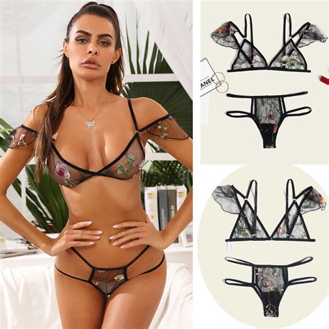 Fashion Sexy Embroidered Perspective Sexy Suit Split Lingerie Seduction Mesh Sexy Lingerie