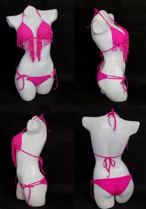 Brazilian Bikini Tassel Fringe O Ring Scrunch Back Bottom Swimsuit