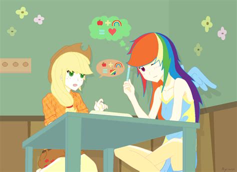 267349 Safe Artist Kyriena Applejack Rainbow Dash Human G4