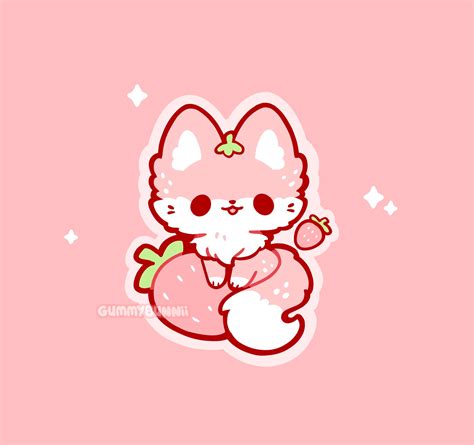 Kawaii Strawberry Fox Matte Vinyl Sticker Stickers Cute Etsy Australia