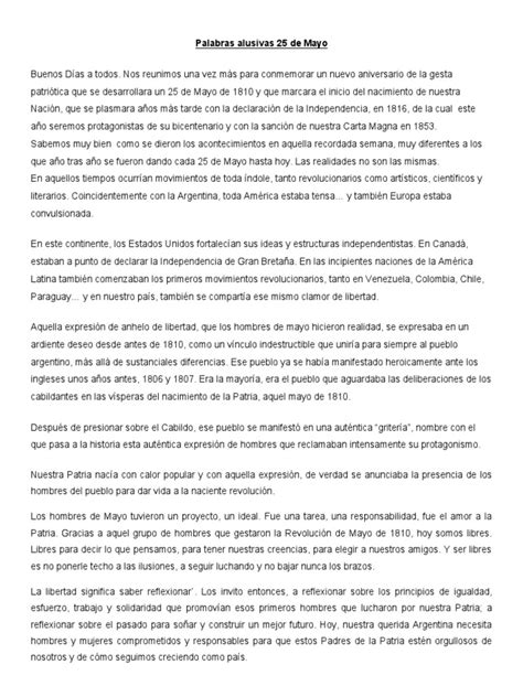 Palabras Alusivas 25 De Mayo Pdf Argentina Agitación