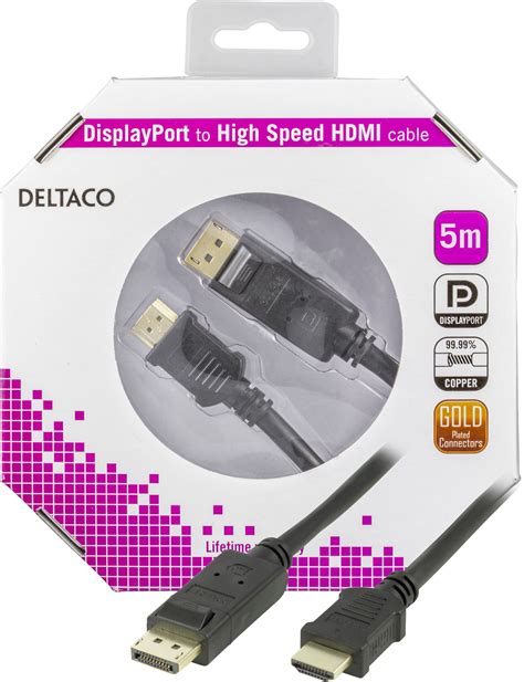 Deltaco Displayport Till Hdmi Monitorkabel 20 Pin Ha Ha 5m Svart