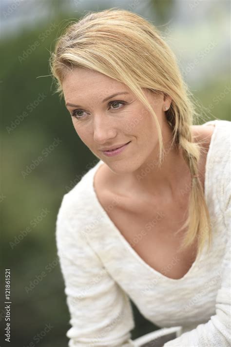 Portrait Of Attractive Middle Aged Blond Woman Stock Photo Adobe Stock