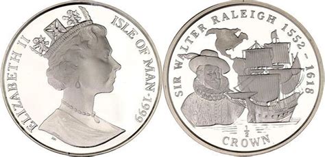 ½ Crown Elizabeth II Sir Walter Raleigh Isla de Man Numista